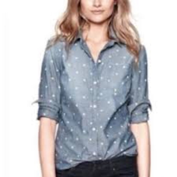 J.Crew Factory Chambray Polka Dot Button Down Top - Picture 1 of 8